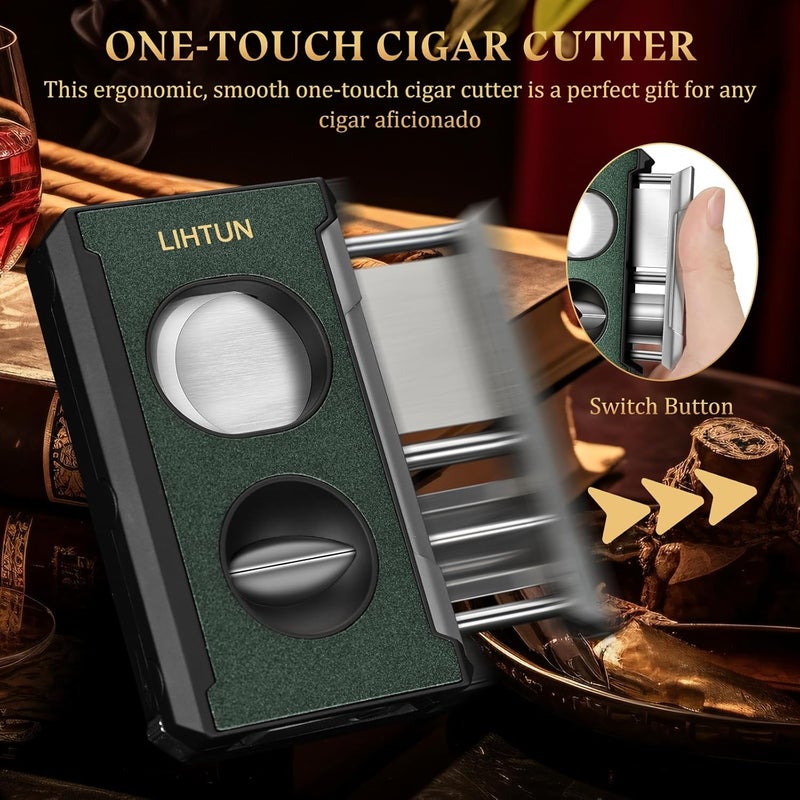 LIHTUN Cigar Cutter Guillotine 4 in 1 One Touch Straight Cut V Cutter with Cigar Punch Cigar Draw Enhancer, Stainless Steel Double Blade Cigar Clippers, Cuts Up to 60 Ring Gauge Cigars, Gift for Men - Image 3